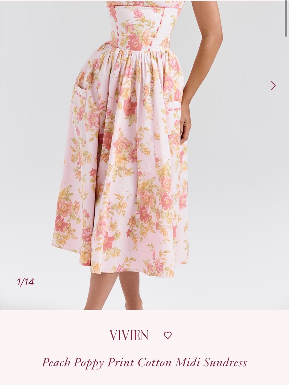 House of CB VIVIEN
Peach Poppy Print Cotton Midi Sundress Size S